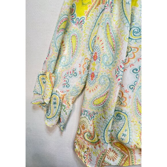Zac & Rachel Off Shoulder Blouse Top Womens 2X Yellow Paisley Floral Smocked - Picture 6 of 13